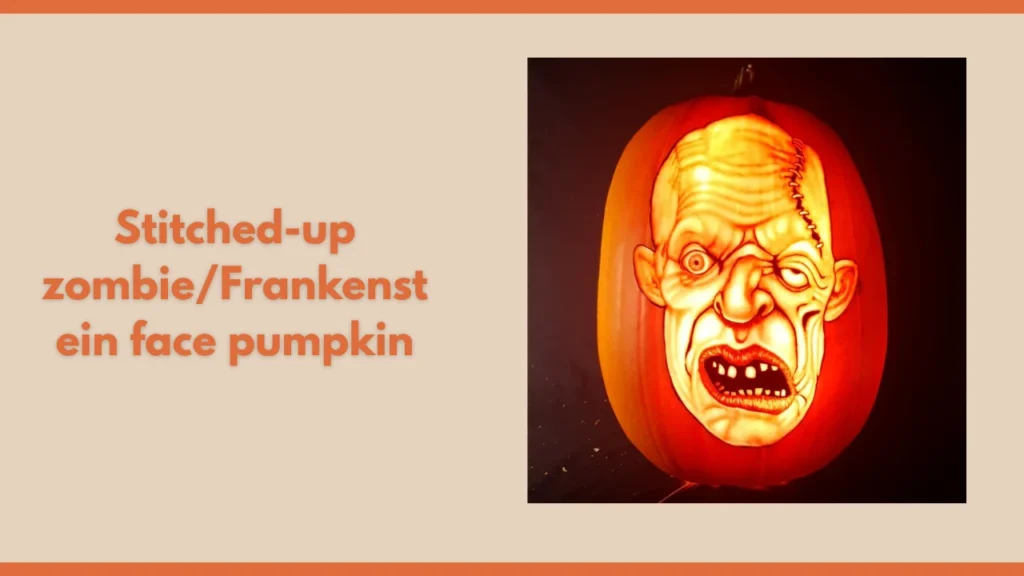 Stitched-up zombie/Frankenstein face pumpkin